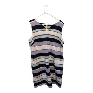 Talbots Womens Blue Green Striped Midi Sleeveless Shift Dress Size 12 pockets